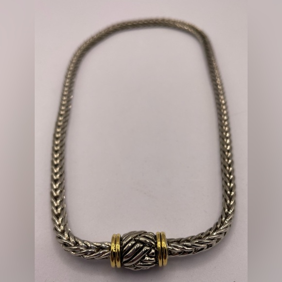 Outstanding Stunning Silver and Gold Tone Braided Heavy Weight Chain Necklace - Picture 4 of 9